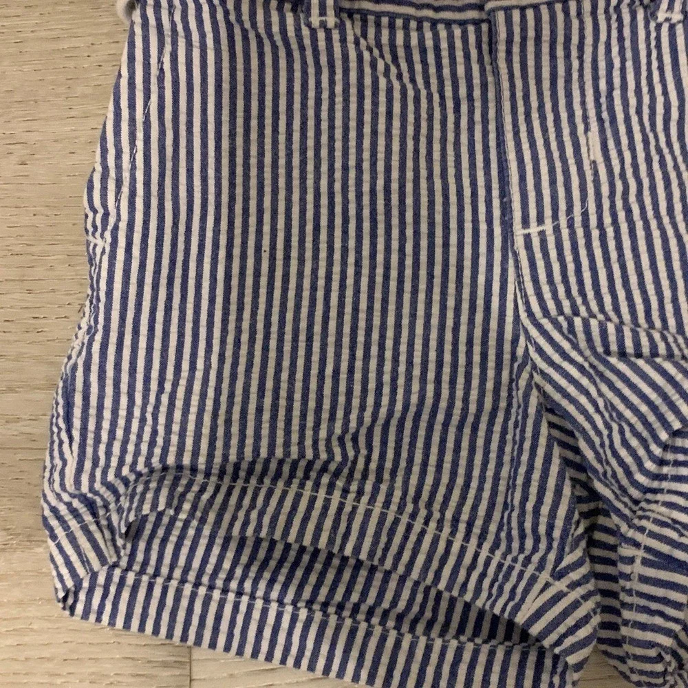 Ralph Lauren Kids Blue White Seersucker Nautical Belted Shorts 9M Preppy Coastal
